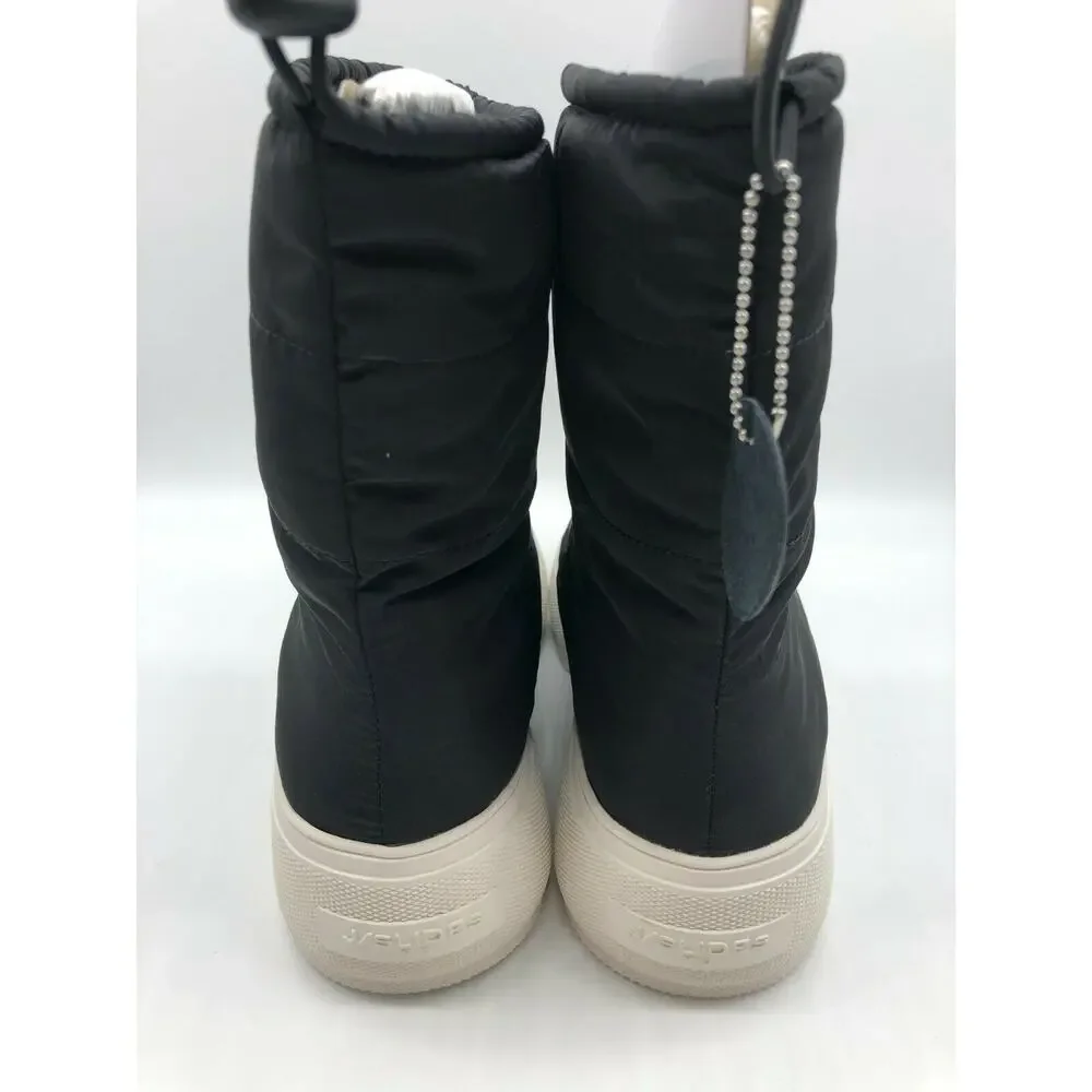 JSlides Women's Cozy Black Platform Waterproof Nylon Booties Size 10